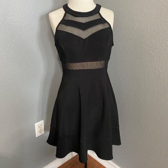 Honey and Rosie Dresses & Skirts - Honey And Rosie Fit & Flare Dress Juniors Size Large Blk Sleeveless Mesh Panel